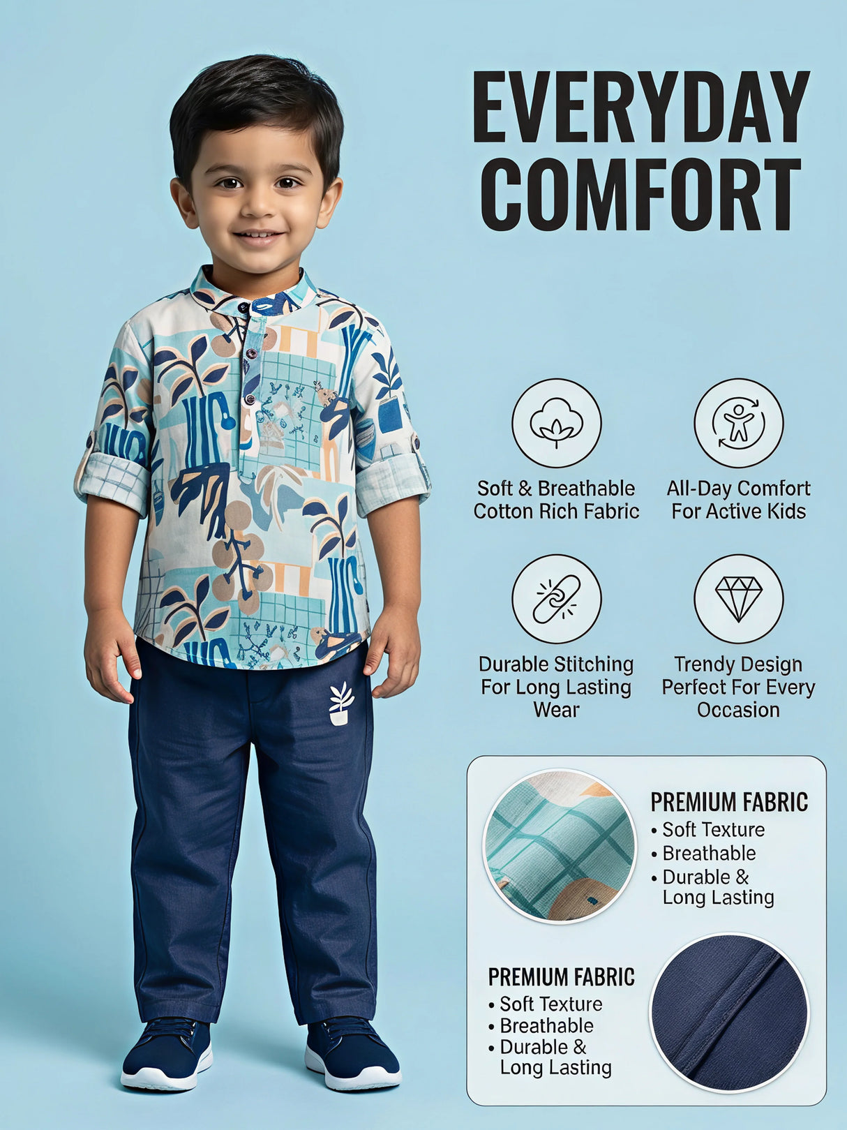 Boys Blue Aureo Abstract Print Cotton Co-ord Set