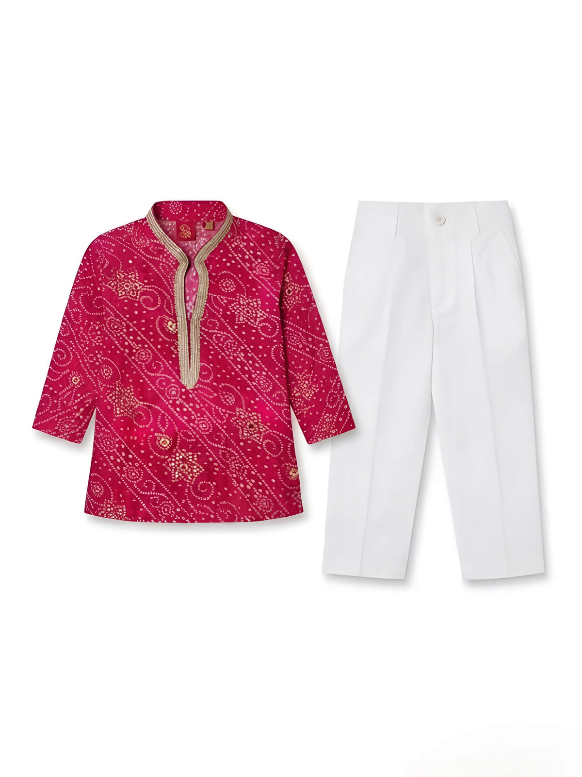 Rani Bandhani Print Kurta Pajama Set for Boys