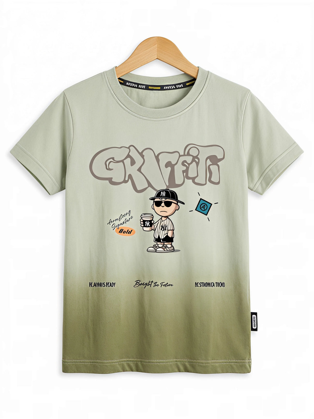 Boys Green Graffiti Graphic Cotton T-Shirt