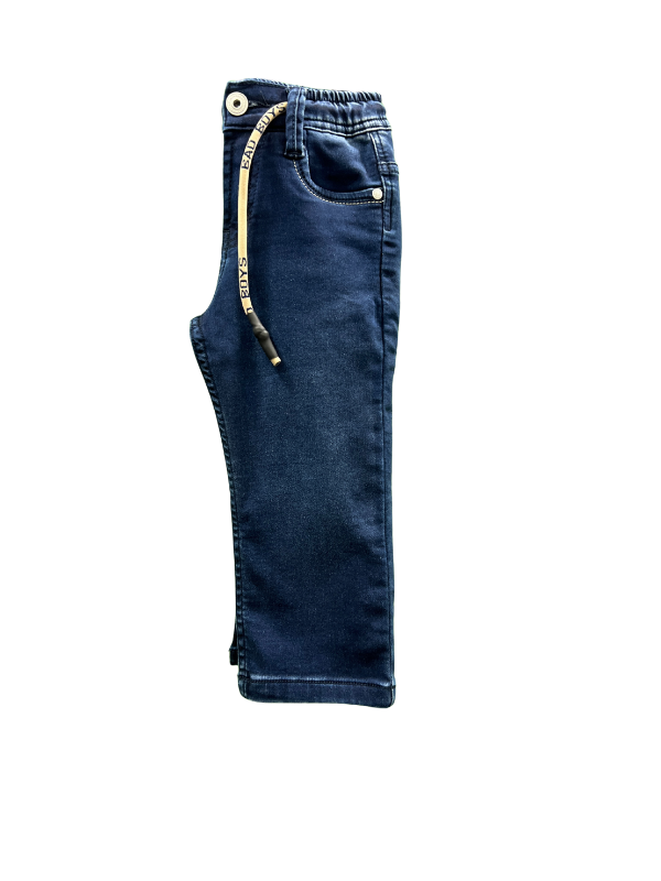 Toddler Boys' Navy Blue Pull-On Jeans with Branded Drawstring.