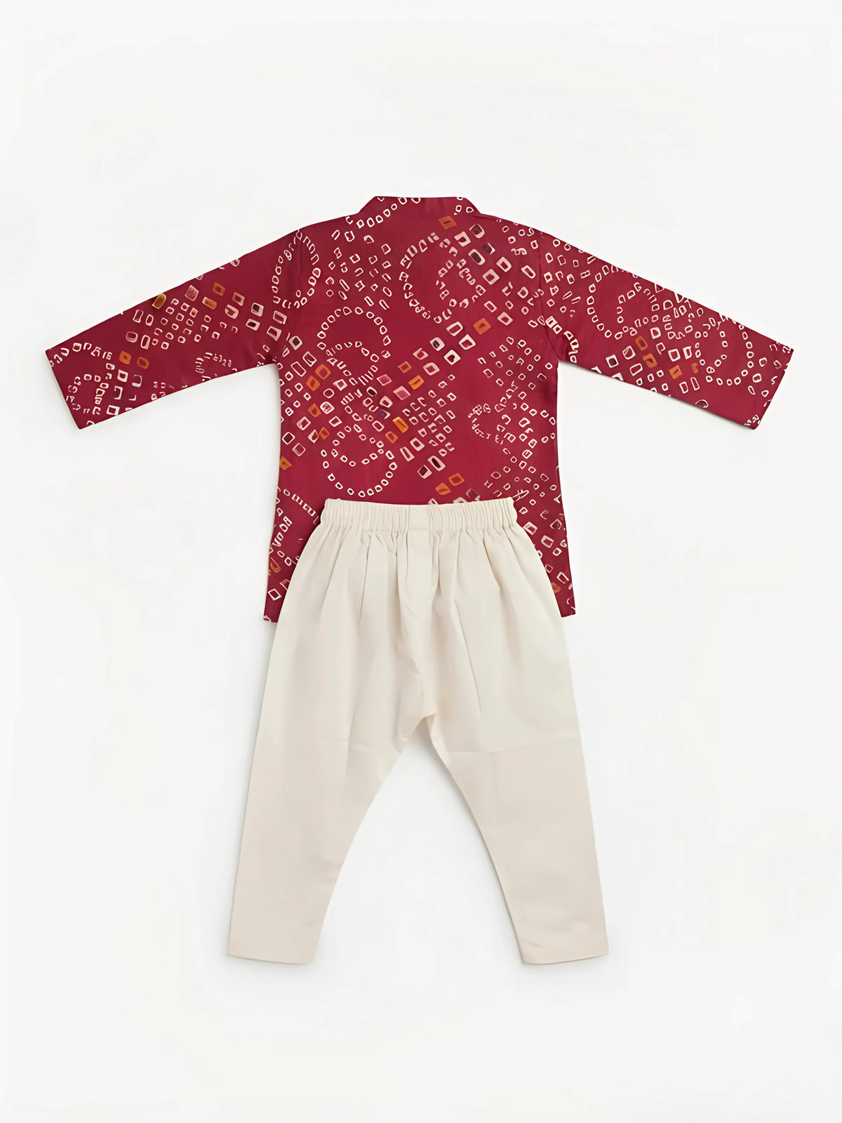 Red Bandhani Print Kurta Pajama Set for Boys