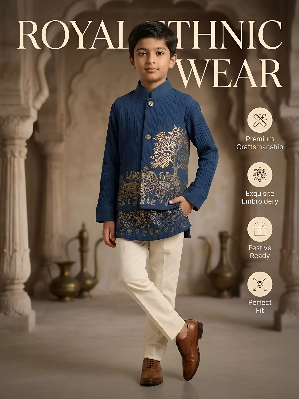 Boys Blue Waistcoat with Kurta
