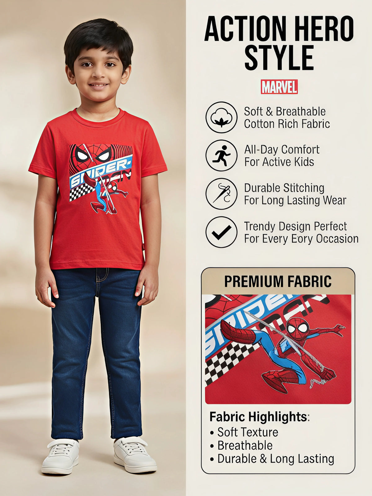 Boys Red Spider-Man Printed Graphic T-Shirt.