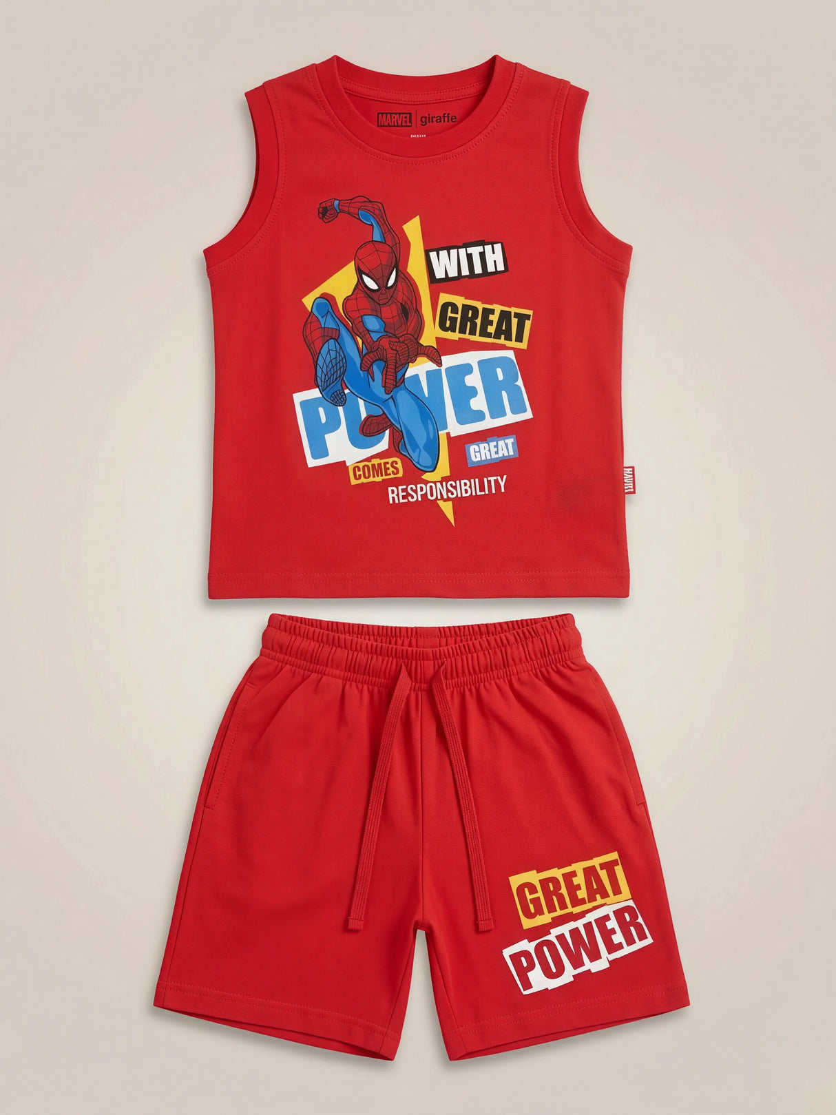Boys Red Spiderman Graphic Cotton Vest and Shorts Set