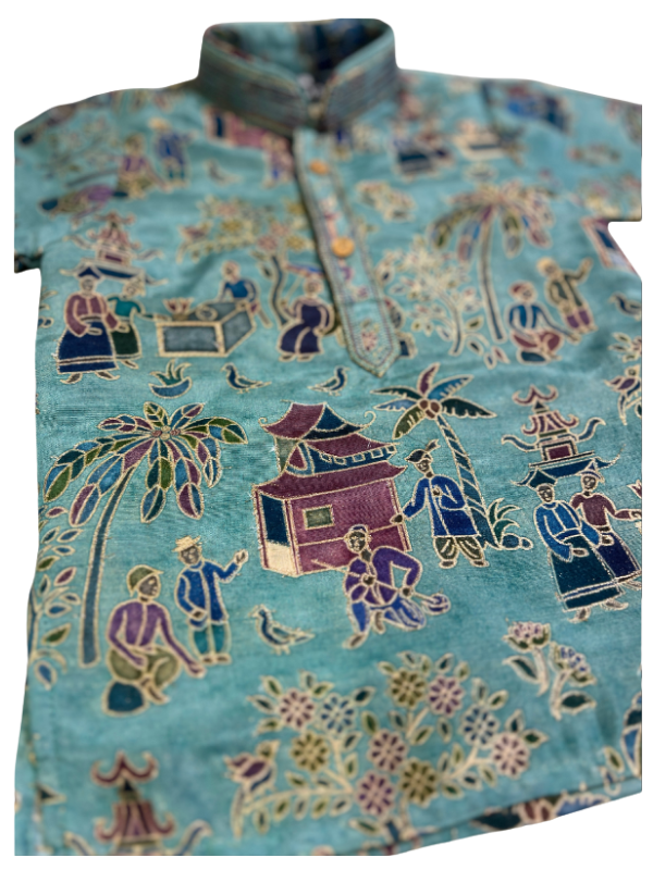 Boys' Light Blue Printed Jacket & Kurta Set.