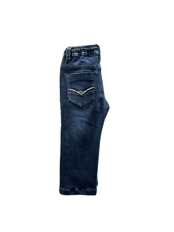 Toddler Boys' Navy Blue Pull-On Jeans with Branded Drawstring.