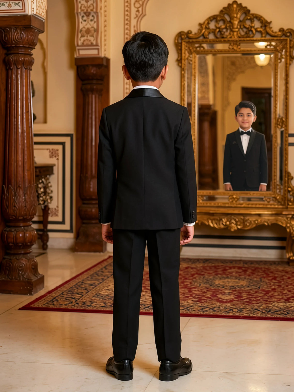 Boys' Formal Black Coat Suit Set with Red Bowtie ()