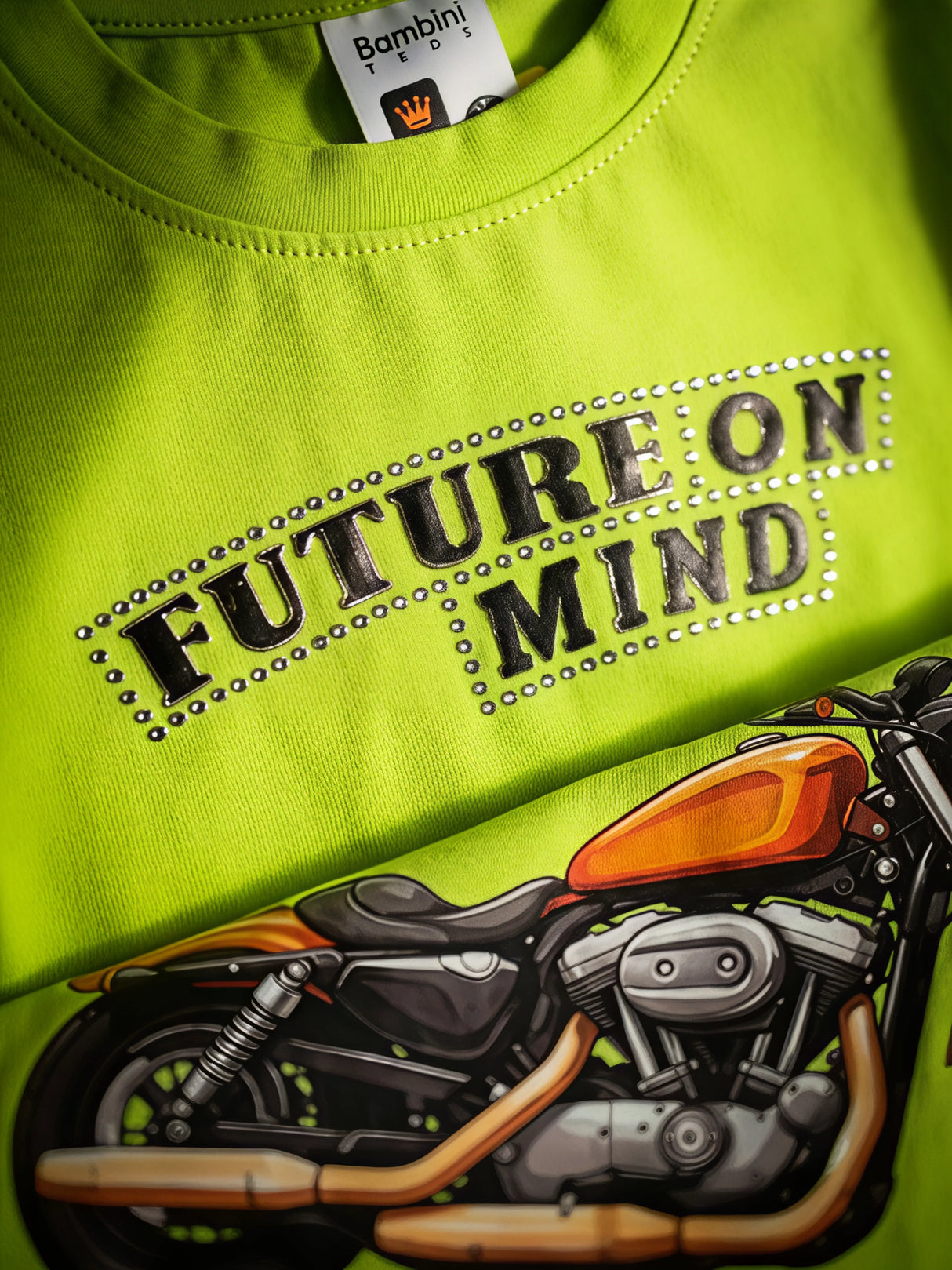 Boys Neon Green "Future on Mind" Motorcycle Graphic T-Shirt