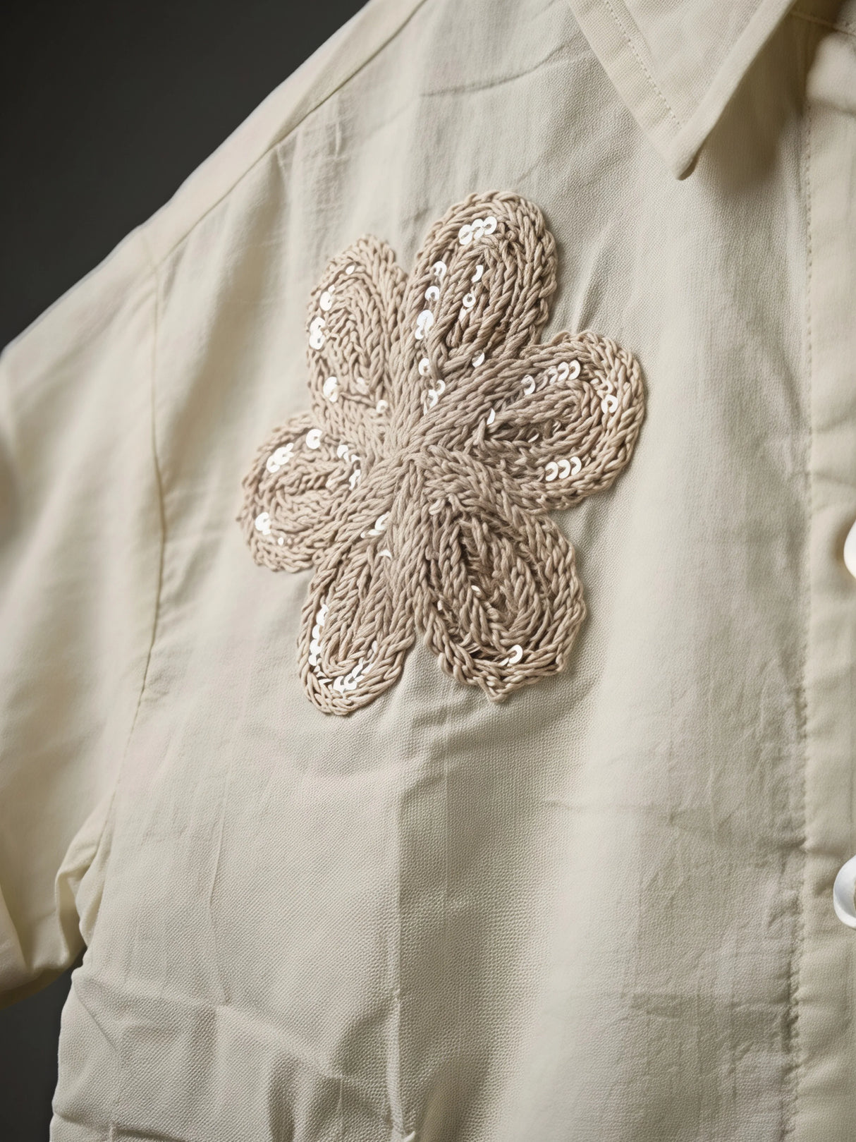 Girls Cream Floral Applique Shirt