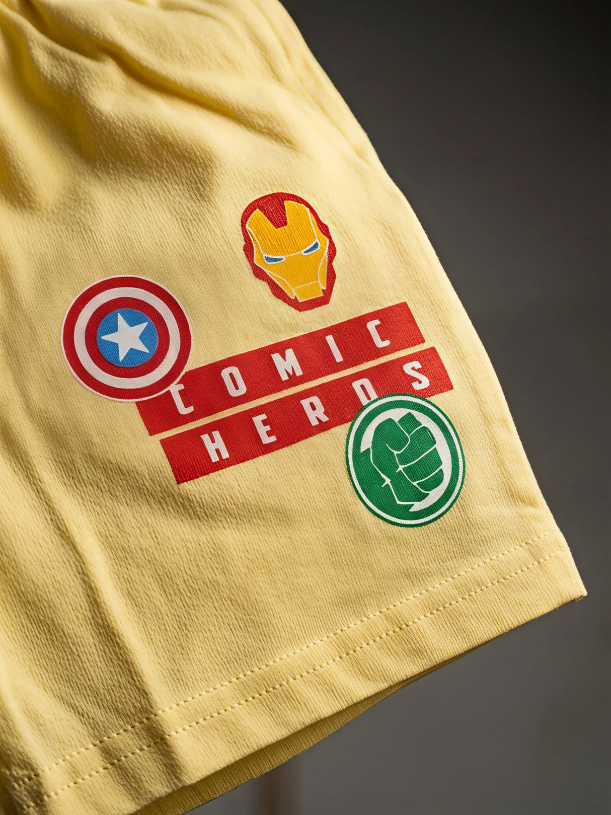 Boys Yellow Marvel Avengers Graphic Tee & Shorts Co-ord Set