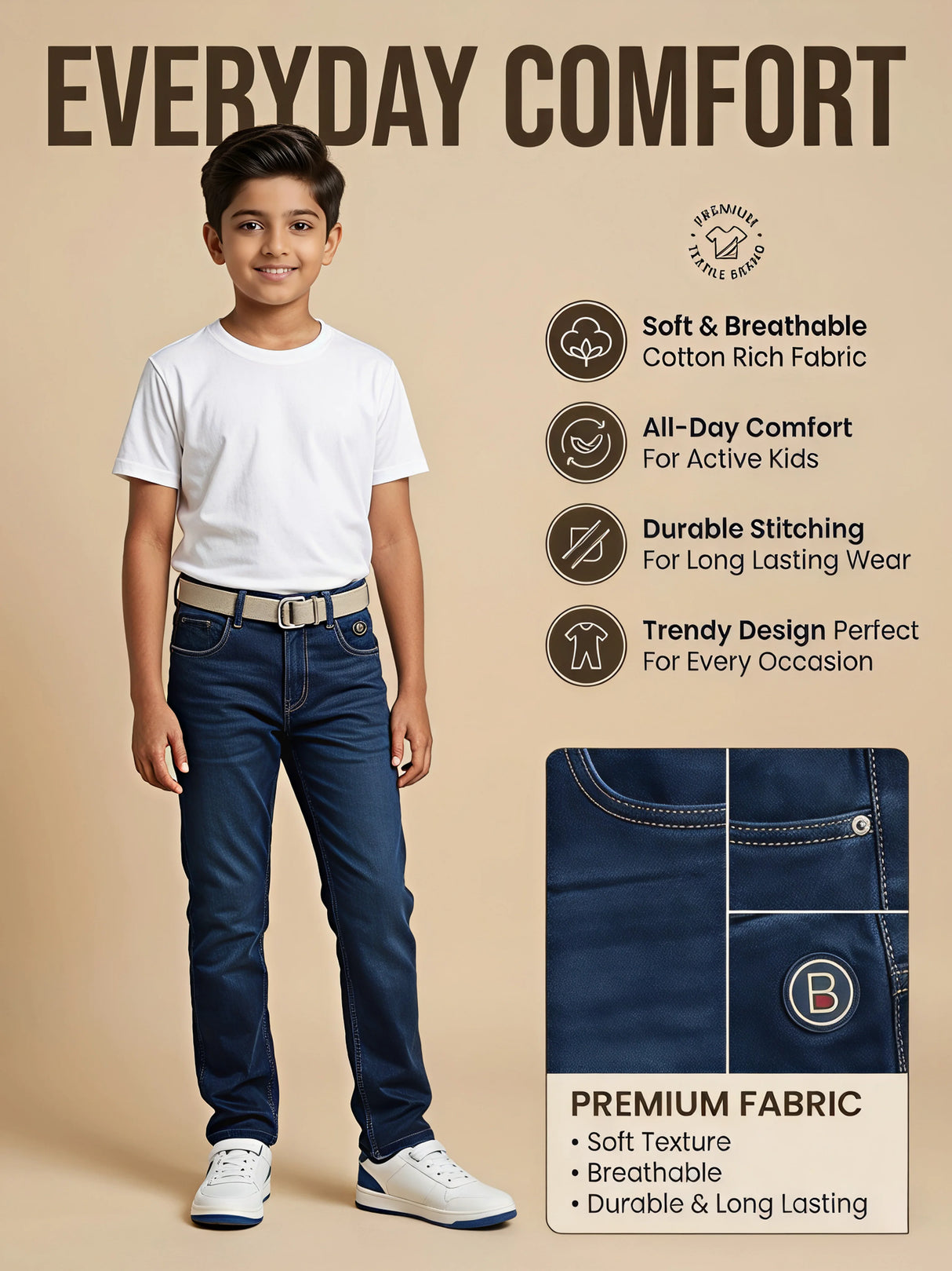 Boys Navy Blue Slim Fit Stretchable Jeans