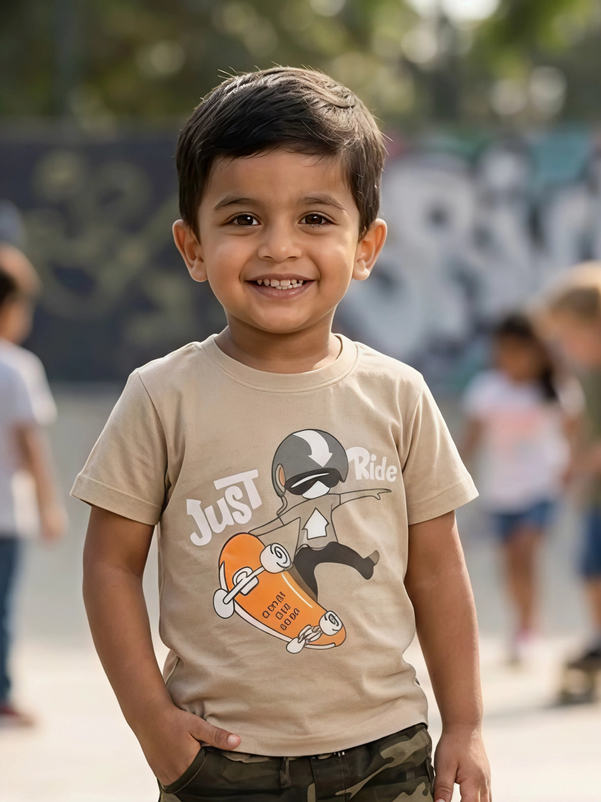 Boys "Just Ride" Skateboard Tee & Camo Cargo Shorts Set