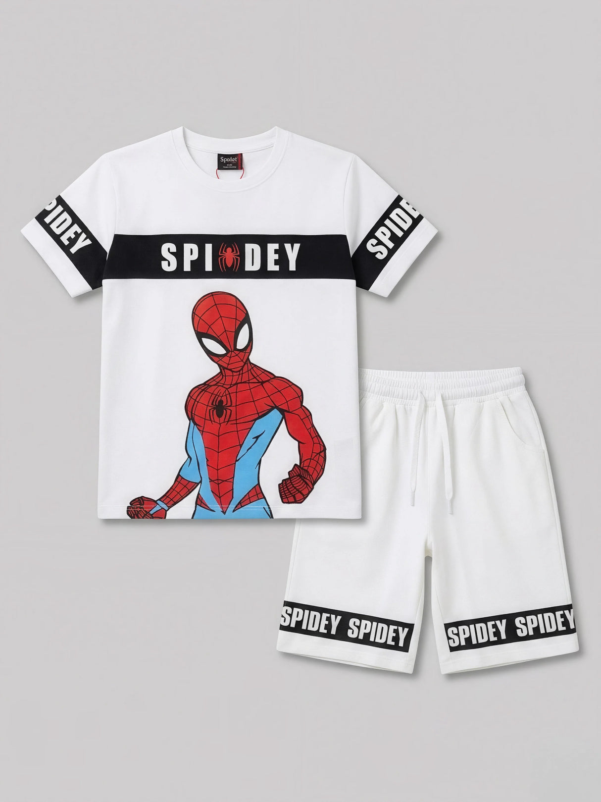 Boys Spidey Print White T-Shirt and Shorts Co-ord Set