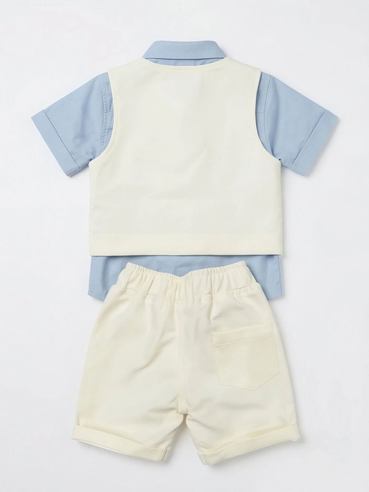 Light Blue Car Print Boys Coordinate Set with Vest and Bow Tie