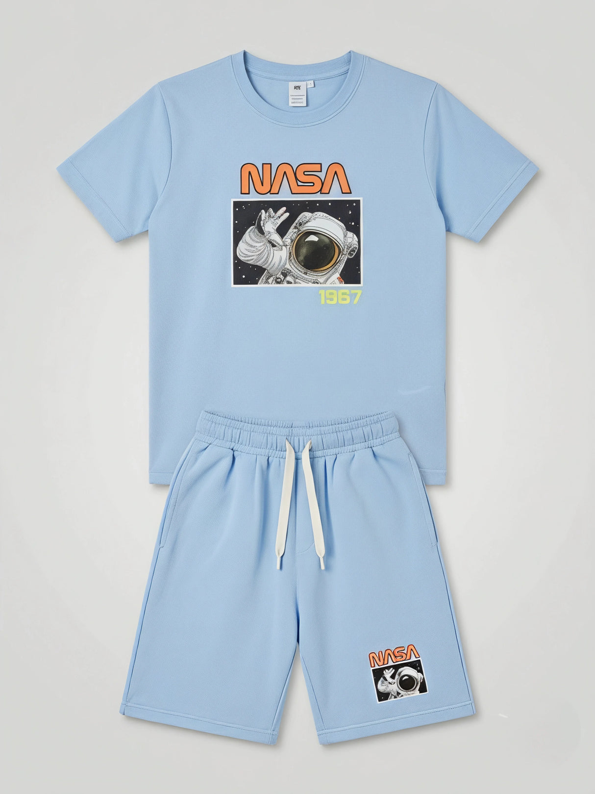 Boys Light Blue NASA Printed T-Shirt and Shorts Co-ord Set.