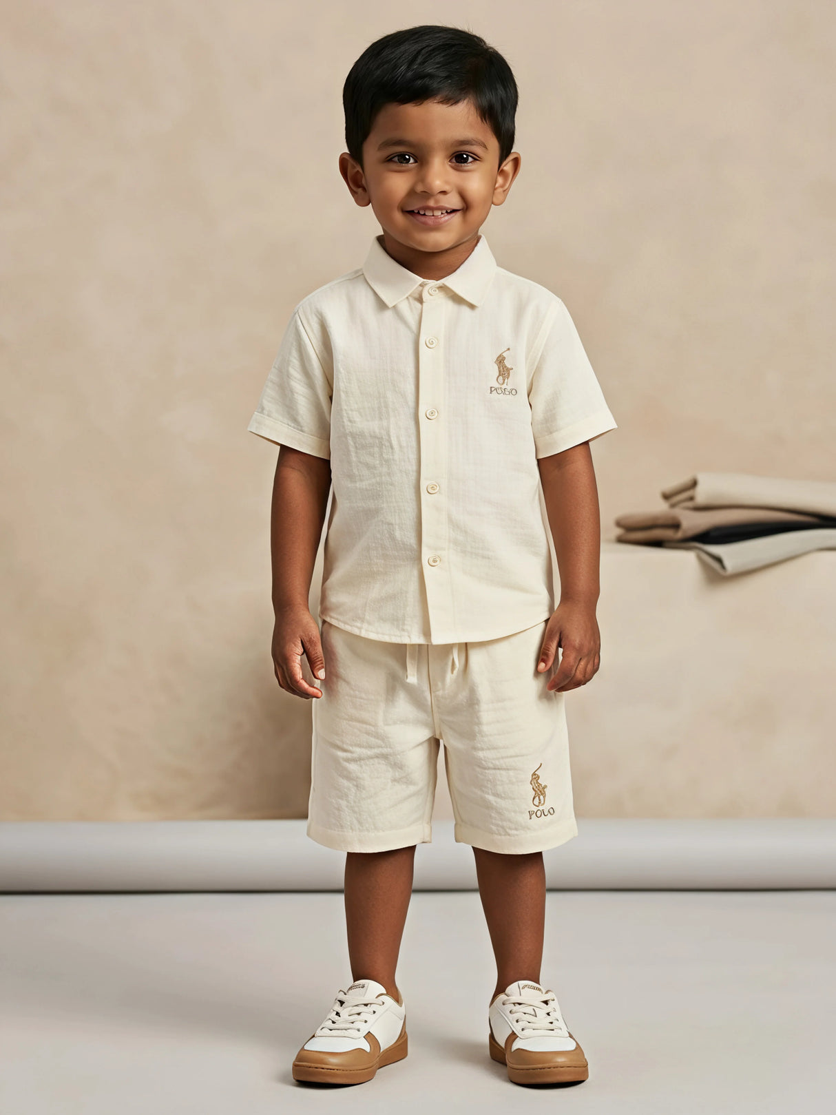 Boys Cream Cotton Linen Co-ord Set