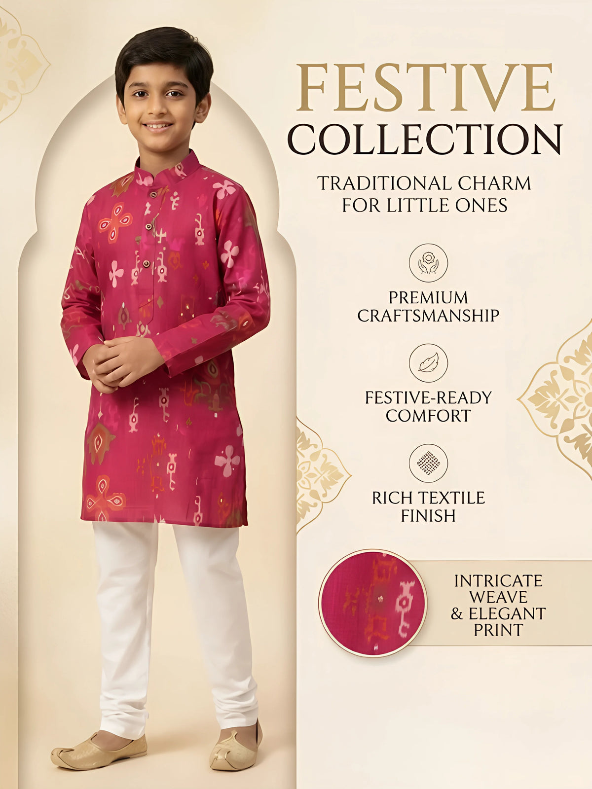 Rani Ethnic Print Kurta Pajama Set for Boys
