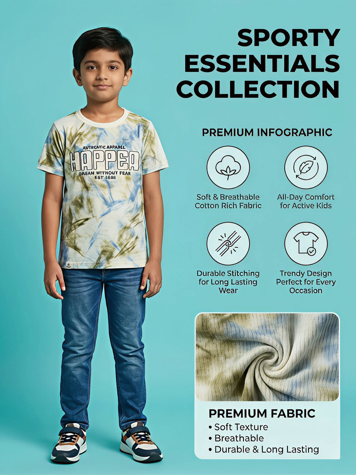 Boys Green Tie-Dye Cotton T-Shirt
