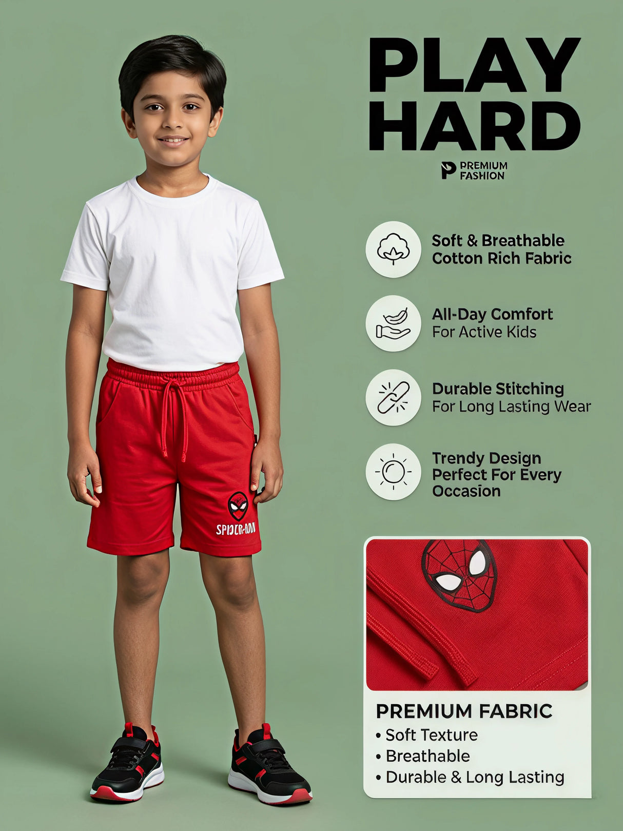 Boys Red Spider-Man Graphic Cotton Shorts