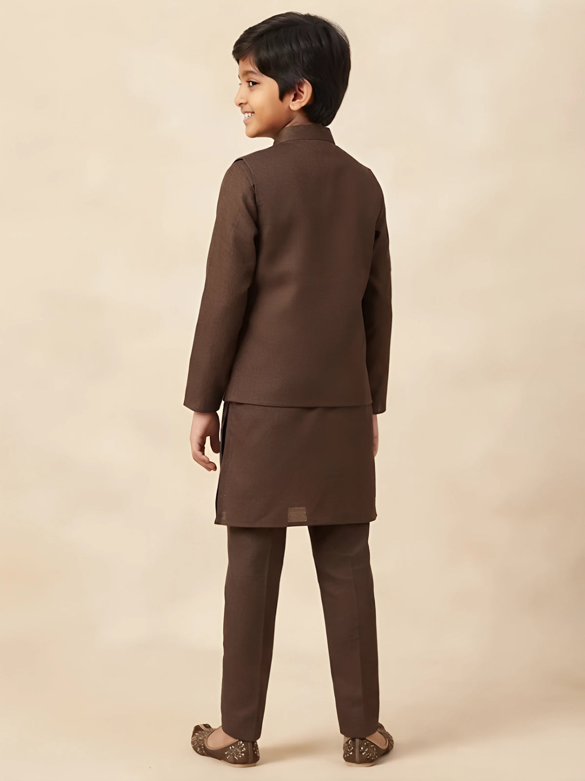 Brown Solid Jodhpuri Kurta Pajama Set for Boys