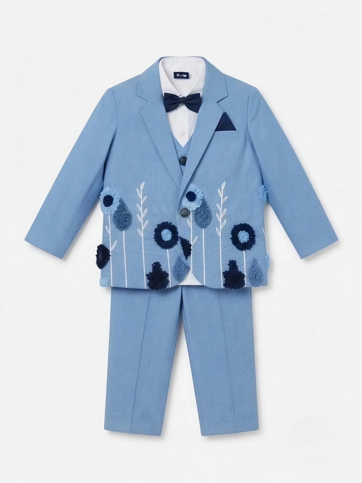 Boys Light Blue Embroidered Coat Suit