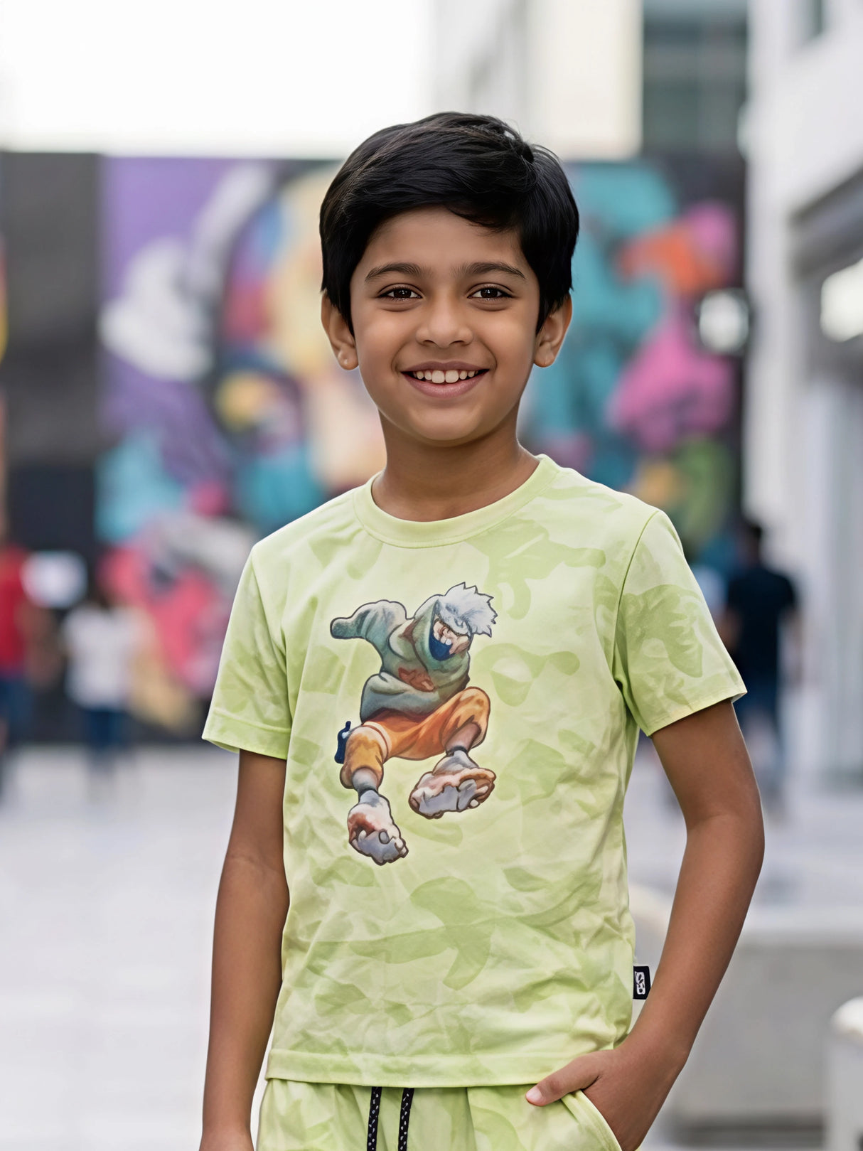 Boys Lime Green Anime Graphic Co-ord Set
