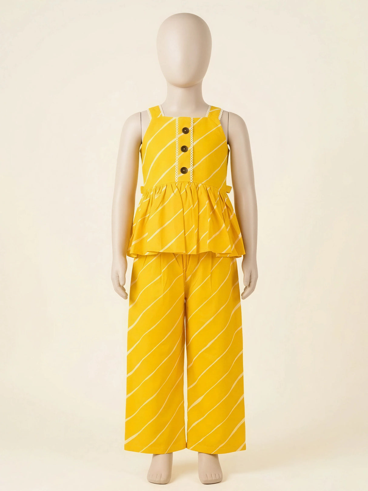 Girls Yellow Striped Peplum Top and Plazo Set