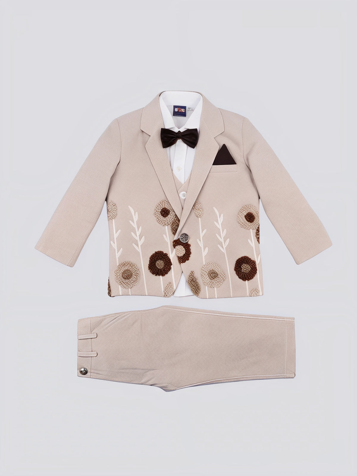 Boys Cream Floral Embroidered Coat Suit