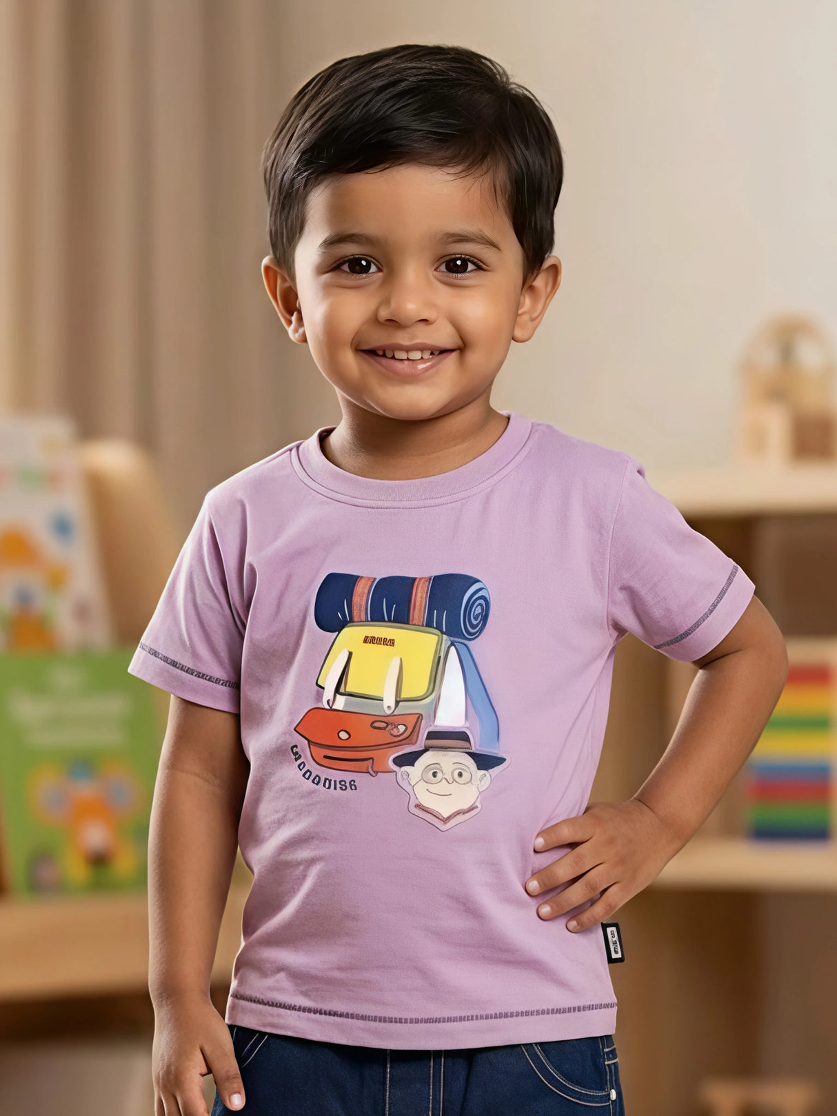 Boys Purple Adventure Graphic T-Shirt & Denim Shorts Set