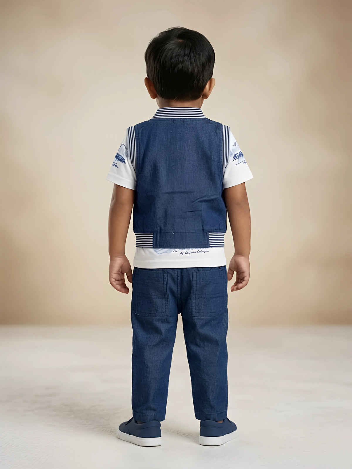 Navy Blue Denim Boys Coordinate Set with Jacket