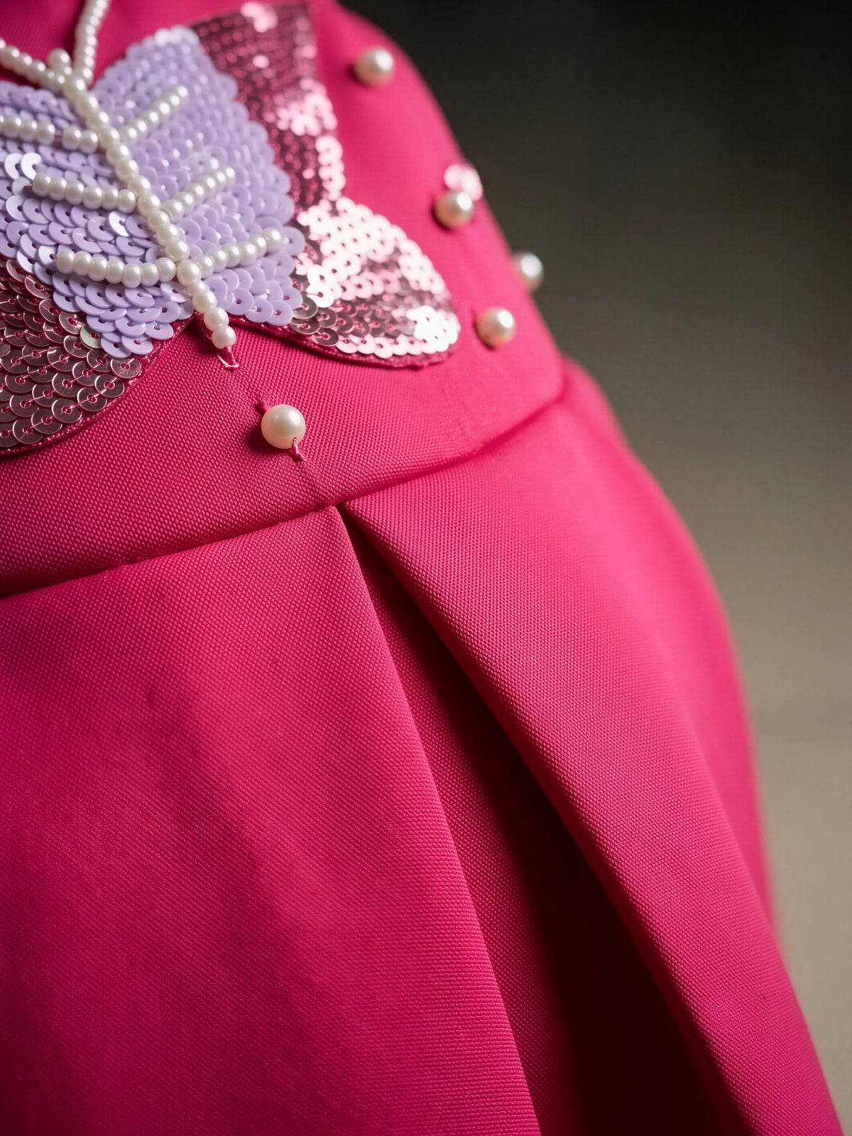 Girls Pink Butterfly Sequined Party Wear Frock.