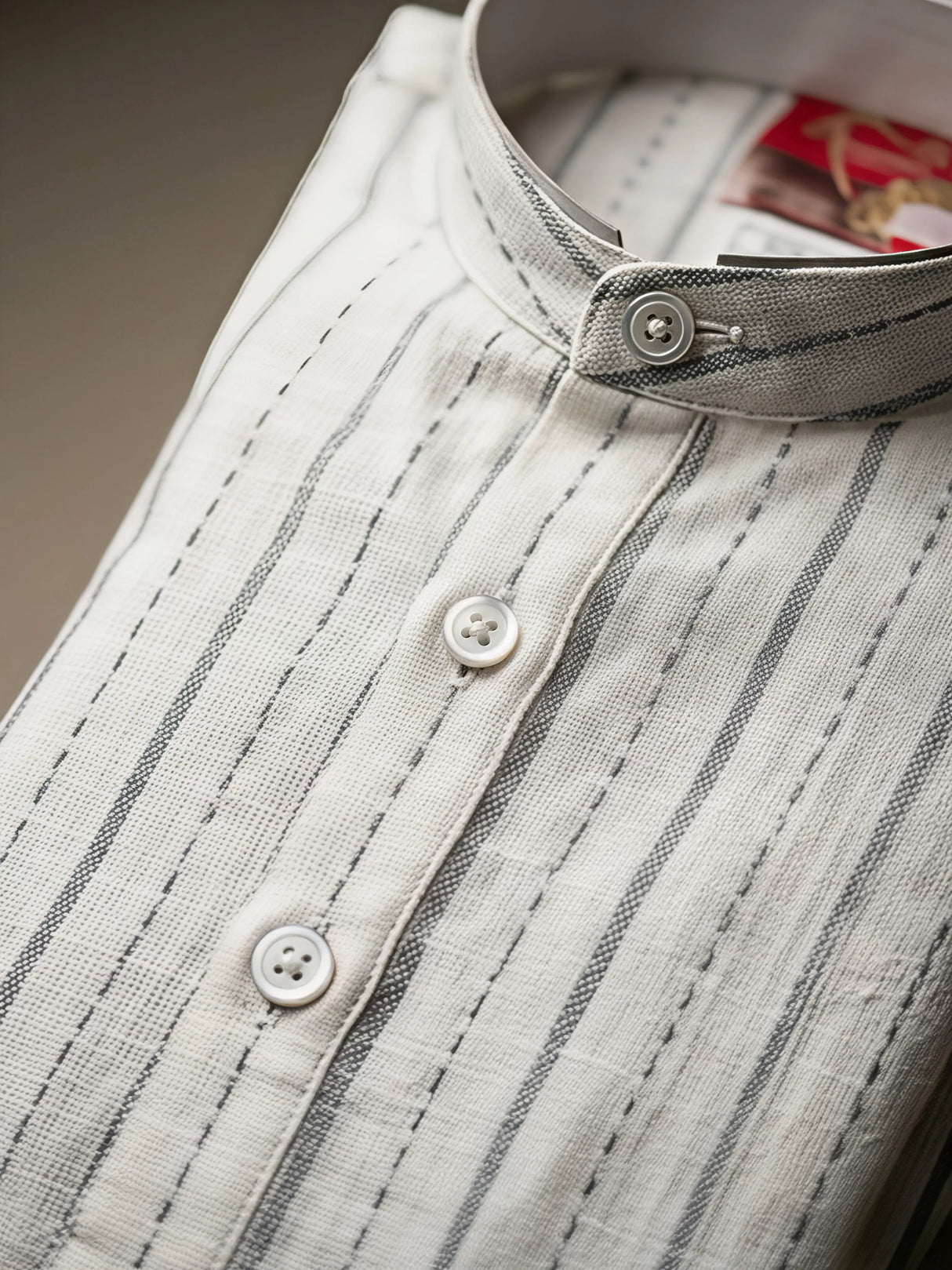 Boys Cream Striped Kurta with Grey Trousers Set