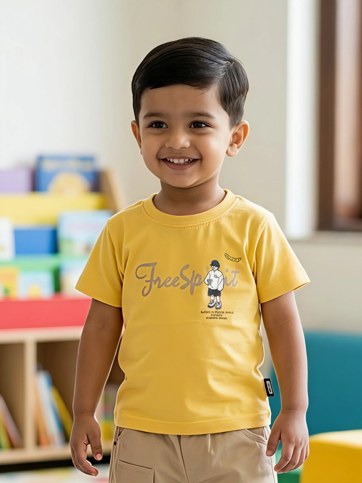 Boys Yellow Free Spirit Cotton T-Shirt and Cargo Shorts Set