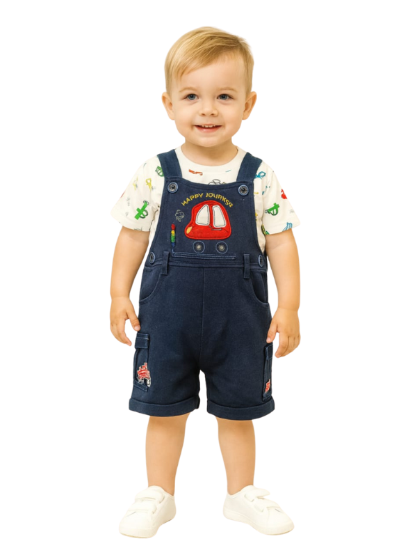 Boys' Denim Short Overalls & Car Print T-Shirt Set