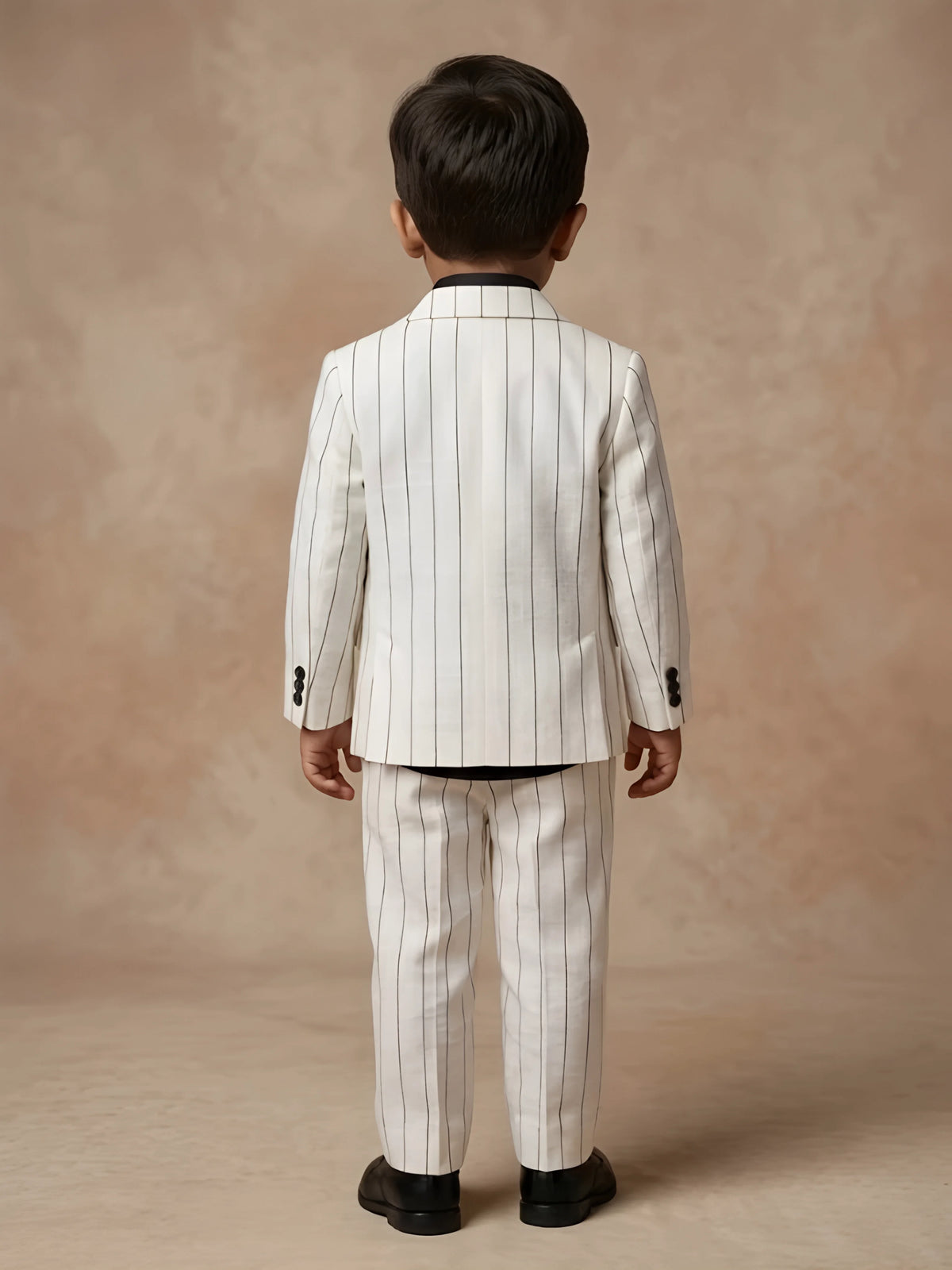 Boys White Pinstriped Coat Suit Set