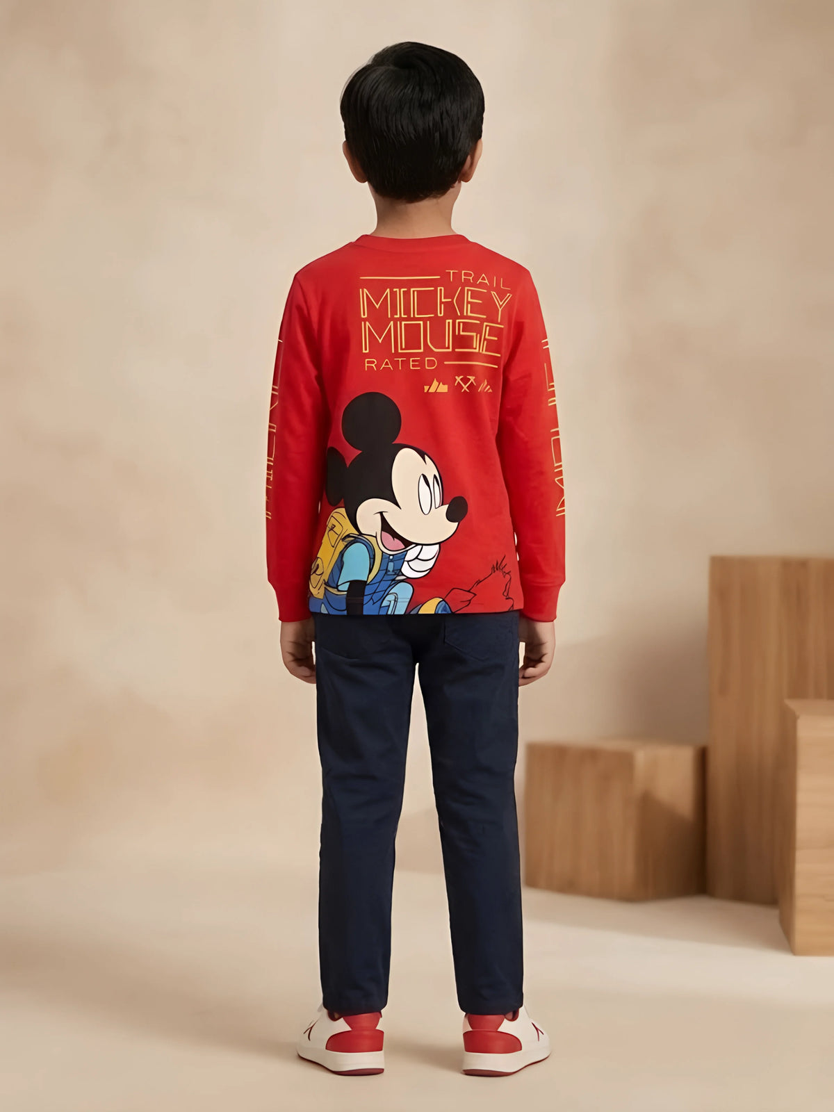 Boys Red Full Sleeve Graphic Casual T-Shirt