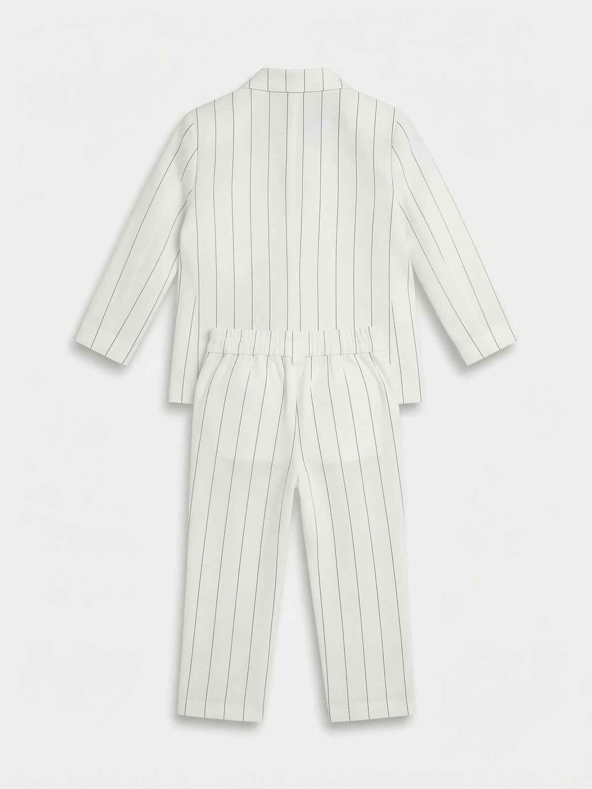 Boys White Pinstriped Coat Suit Set