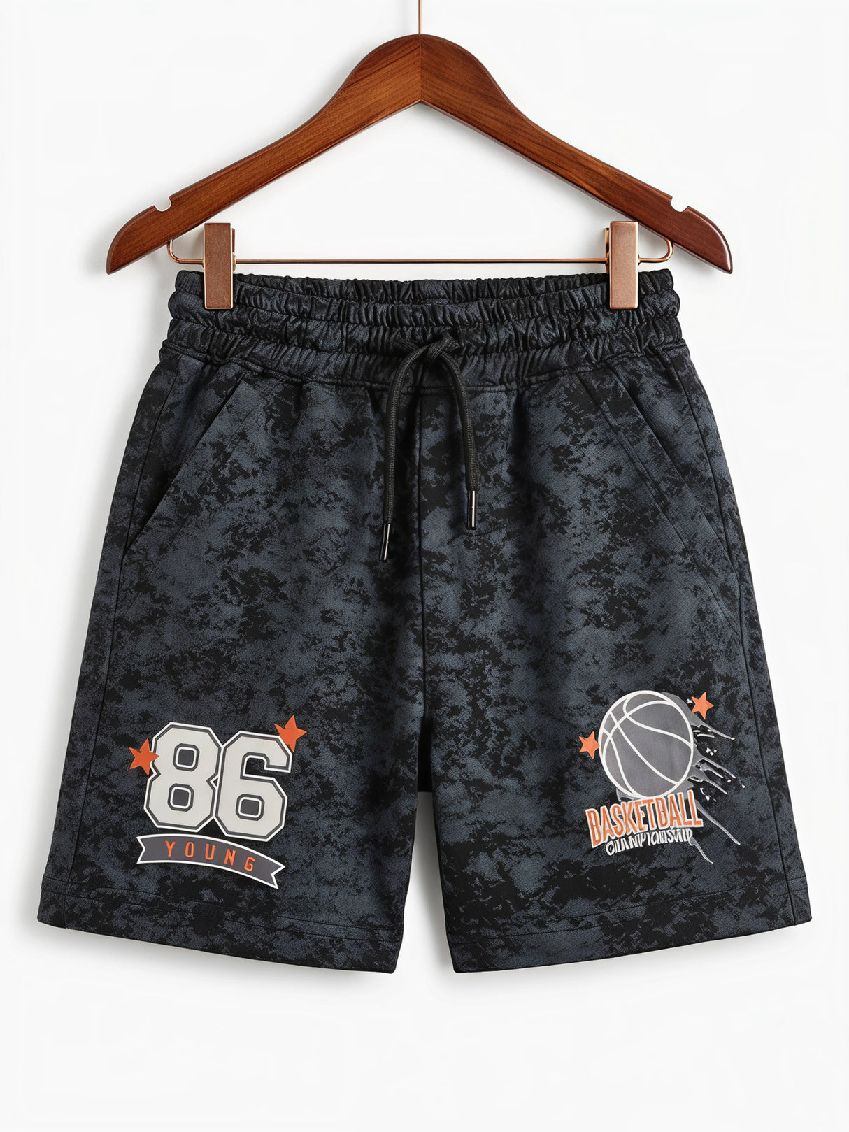 Boys Black Basketball Print Cotton Co-ord Set