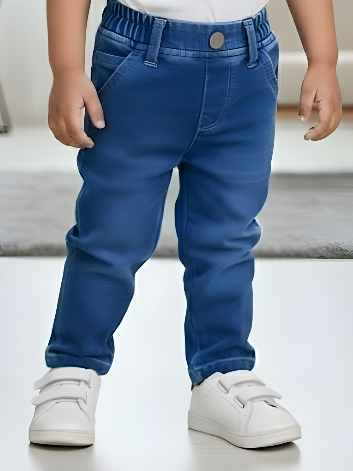 Boys' Classic Blue Straight-Fit Jeans with Elasticated Waistband