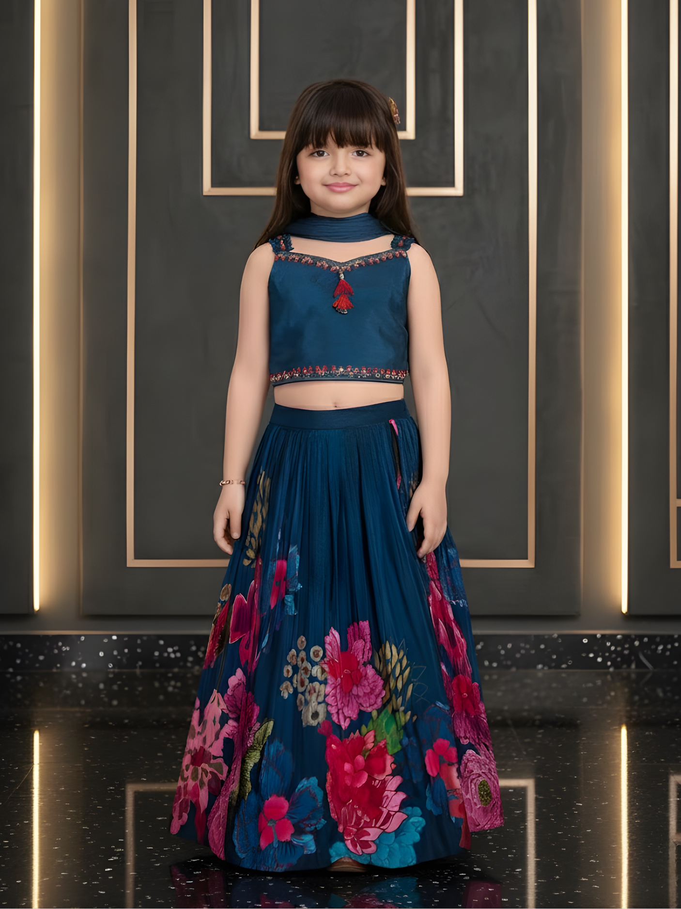 Girls Traditional Sleeves Less Long Choli - Blue
