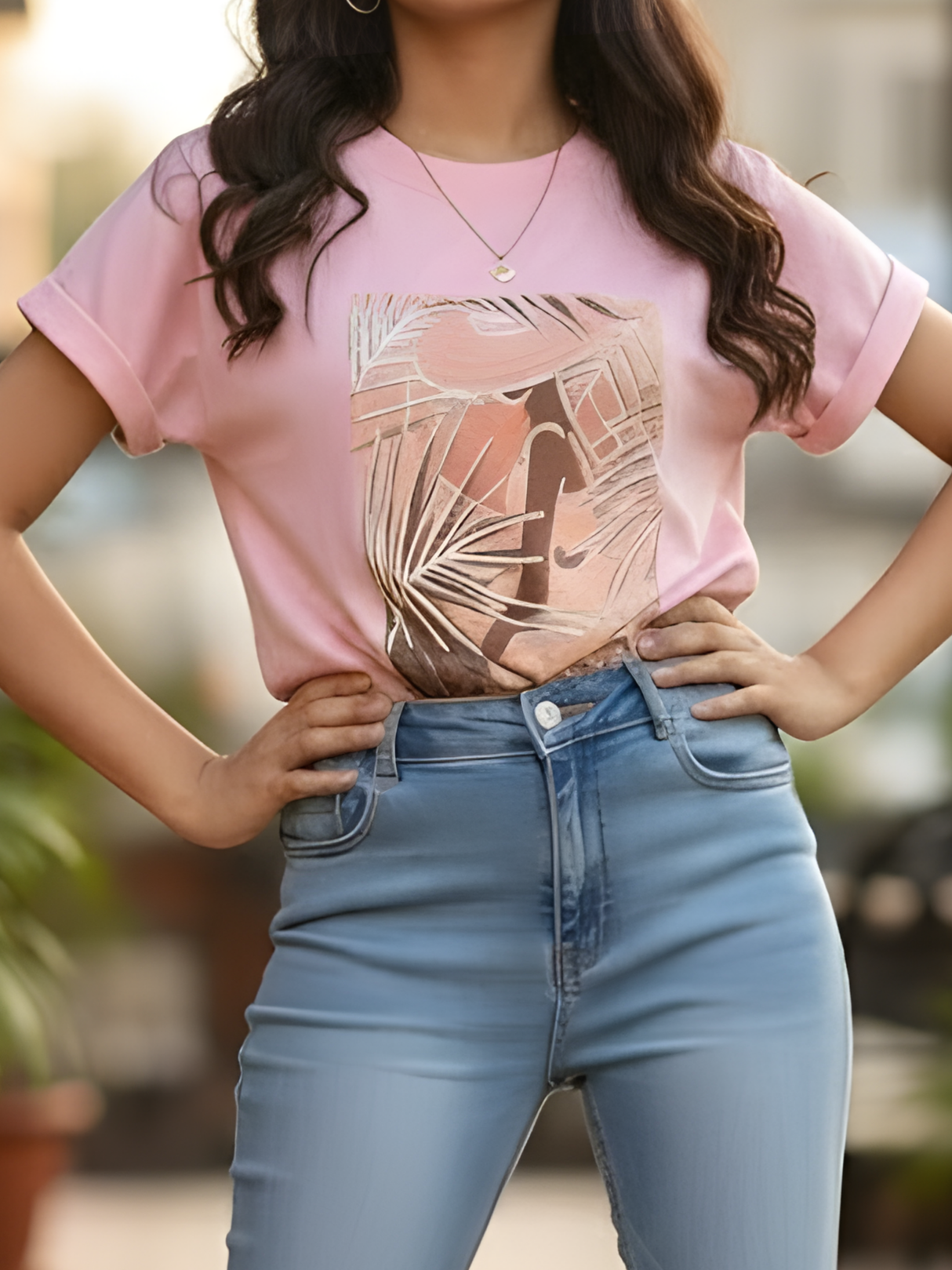 Girls' Tropical Graphic Print Knit Top - Soft Pink.