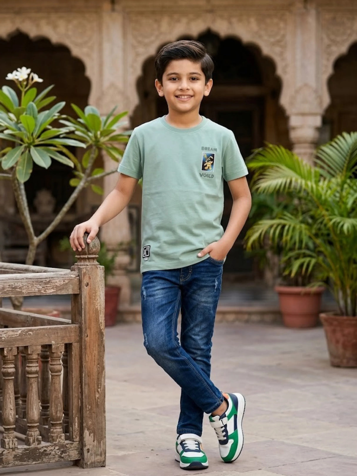 Boys Sea Green Dream World Graphic T-Shirt