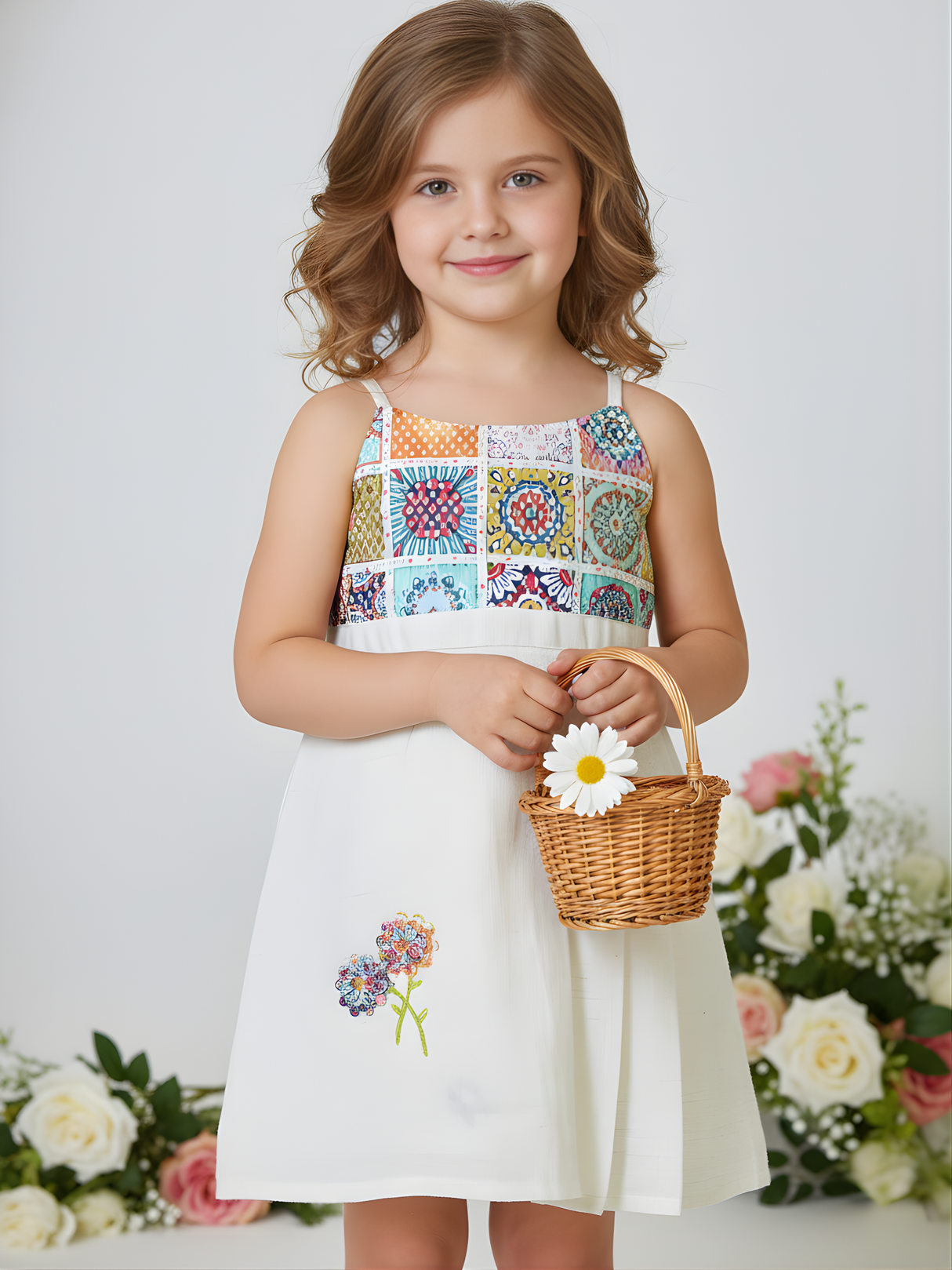 Elegant White Cutwork Frock with Satin Sash - Special Occasion Dress