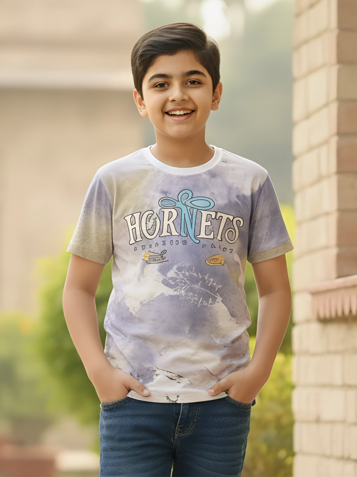 Boys' Urban "Hornets" Graphic T-Shirt - Cream Multi
