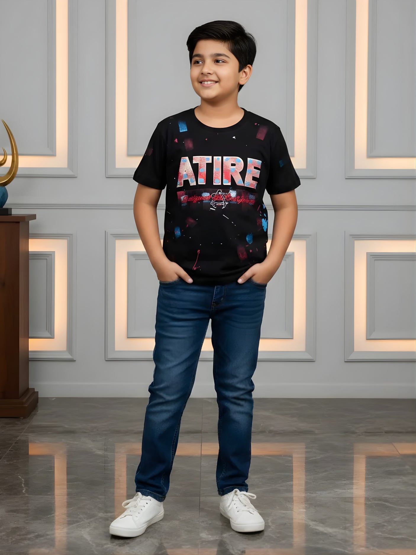 Boys' Black "ATIRE" Sparkle Graphic T-Shirt