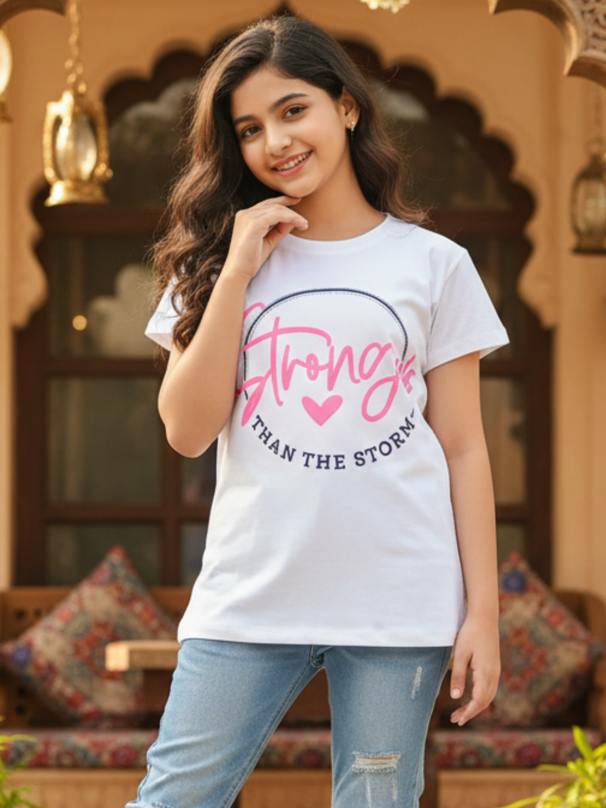 Kids' "Stronger Than The Storm" Graphic T-Shirt - White