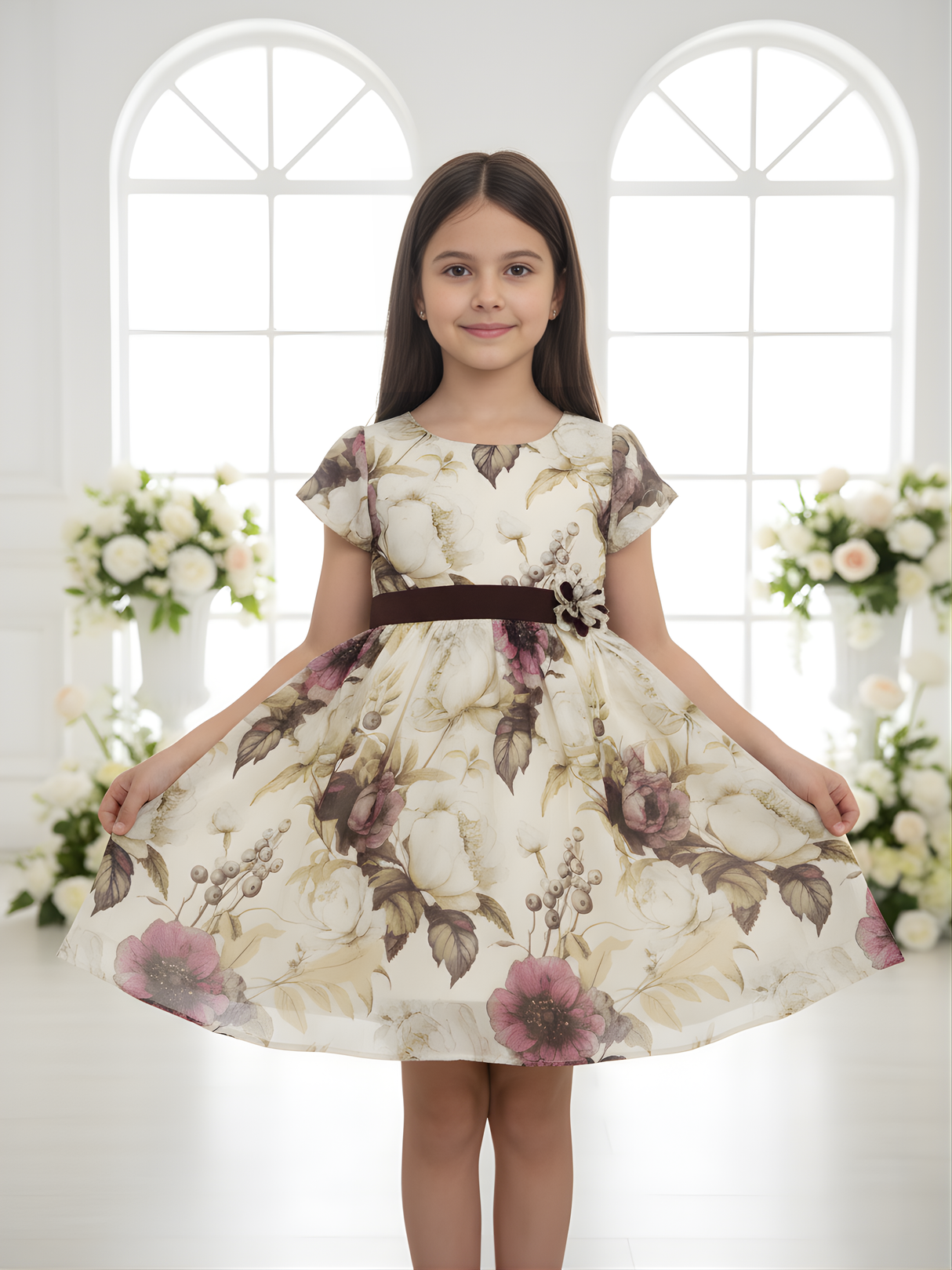Girls Casual Printed Cotton Frocks - Maroon