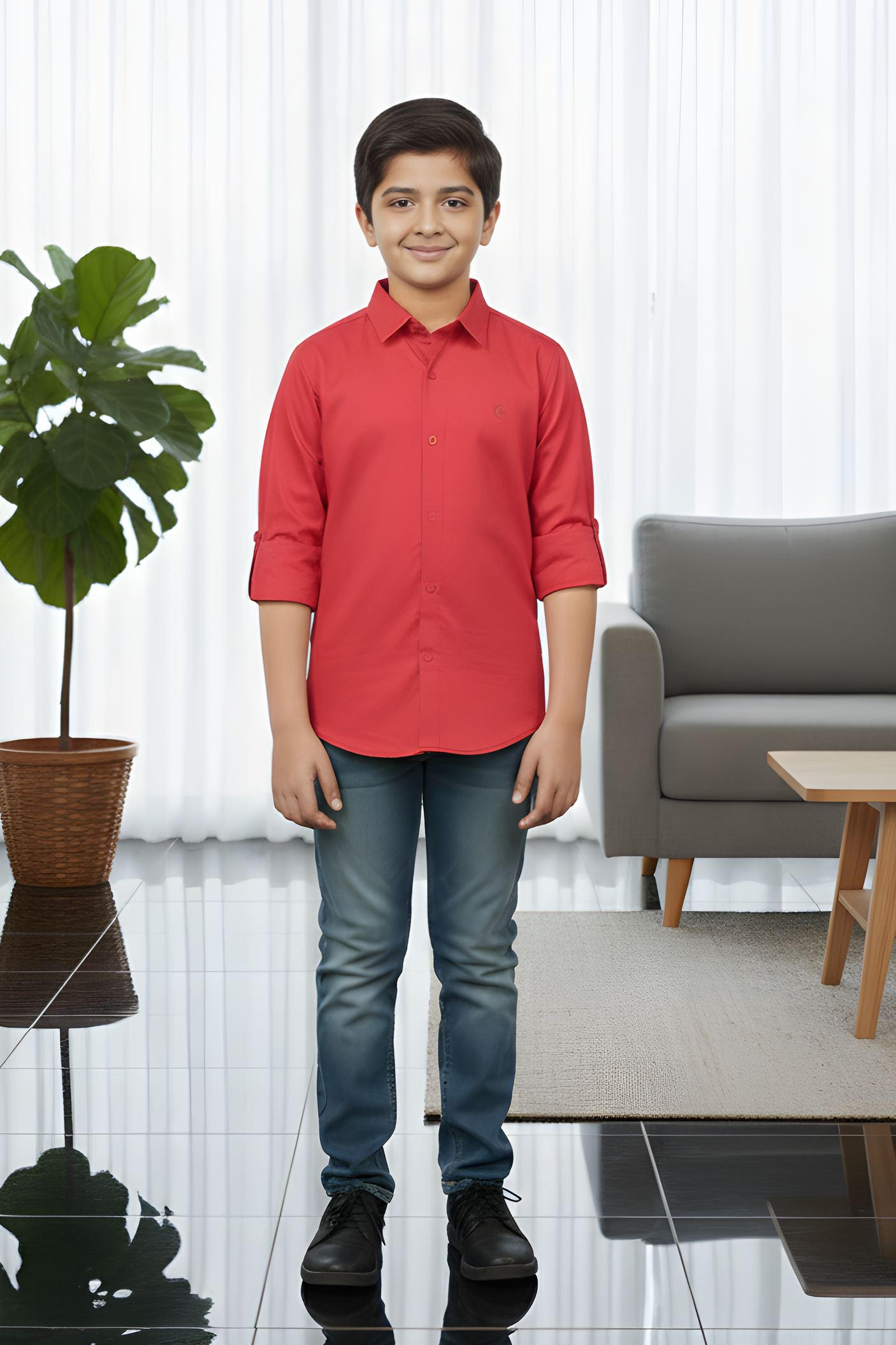 Boy's Vibrant Red Full-Sleeve Casual Shirt