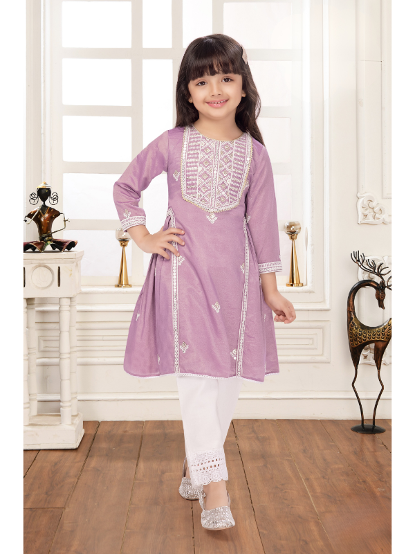 Girls Traditional 3/4th Sleeves Leggings Set - Pink