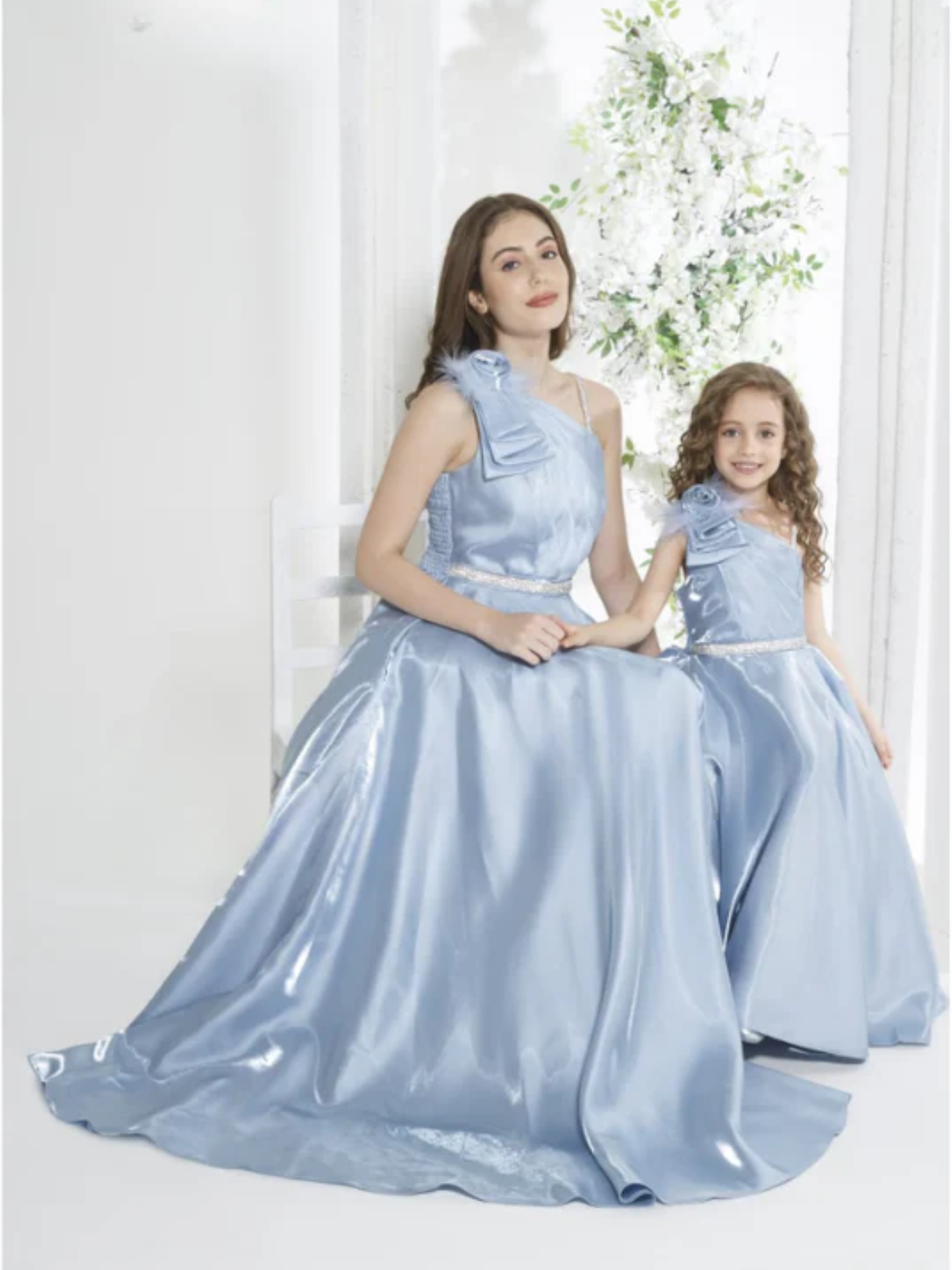 Girls Party Plain Satin Western Gown With Work - Blue